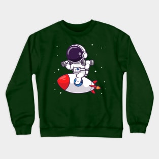 Cute Astronaut Lifting Dumbbell On Rocket Cartoon Crewneck Sweatshirt